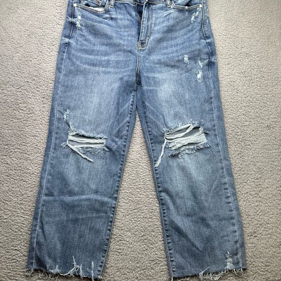 JUDY BLUE Celeste High Rise With Distressed Crop Wide Leg Sz 13/31 - Picture 1 of 8